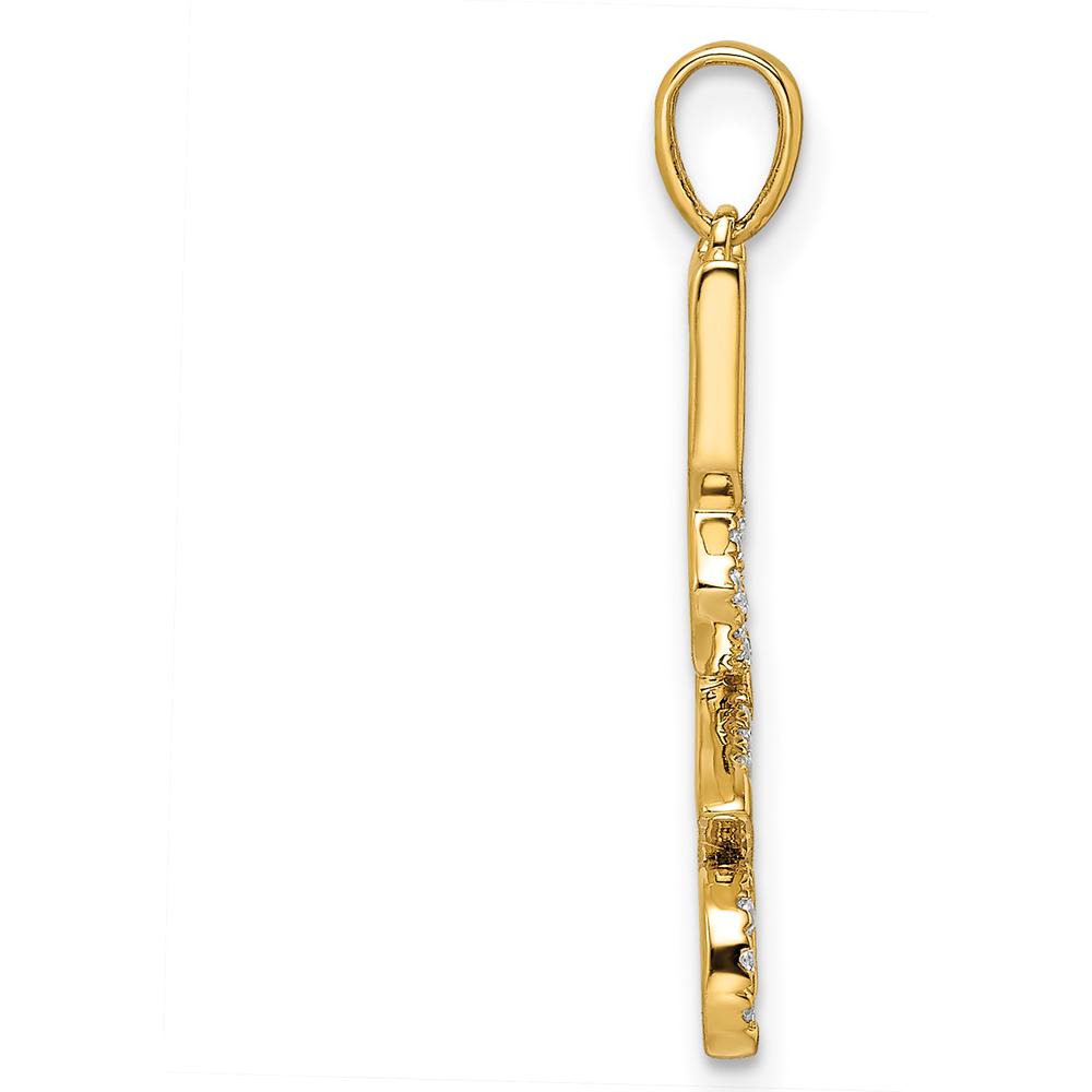 14K Yellow Gold Polished LOVE Diamond Pendant with Round Diamonds - 0.021 Carat Total Diamond Weight by Oro Pregiato