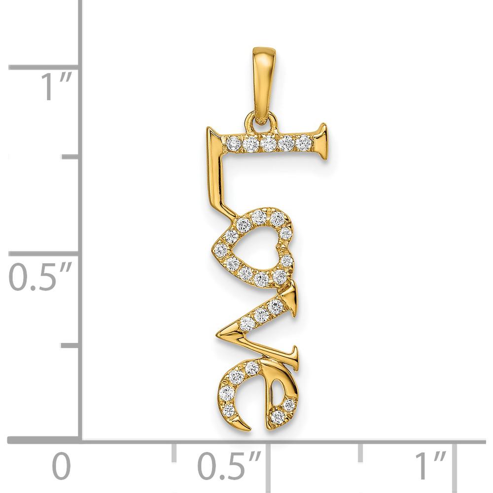14K Yellow Gold Polished LOVE Diamond Pendant with Round Diamonds - 0.021 Carat Total Diamond Weight by Oro Pregiato