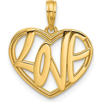 14K Yellow Gold Polished LOVE Heart Charm Pendant - 20.6mm Length by Oro Pregiato