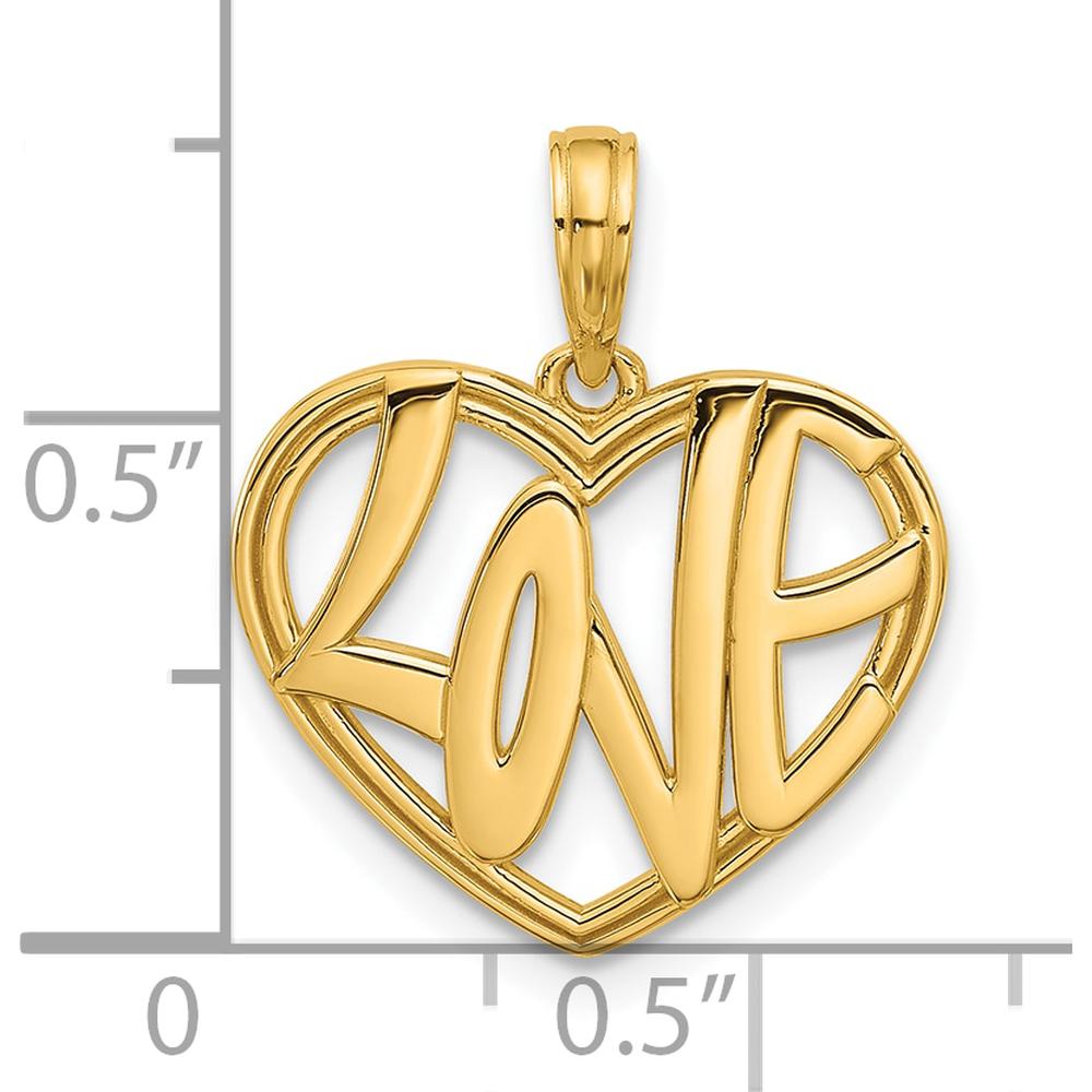 14K Yellow Gold Polished LOVE Heart Charm Pendant - 20.6mm Length by Oro Pregiato