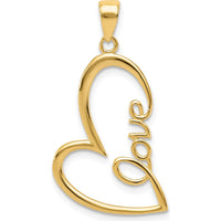 14K Yellow Gold Polished LOVE Heart Pendant - 29.3mm Length by Oro Pregiato