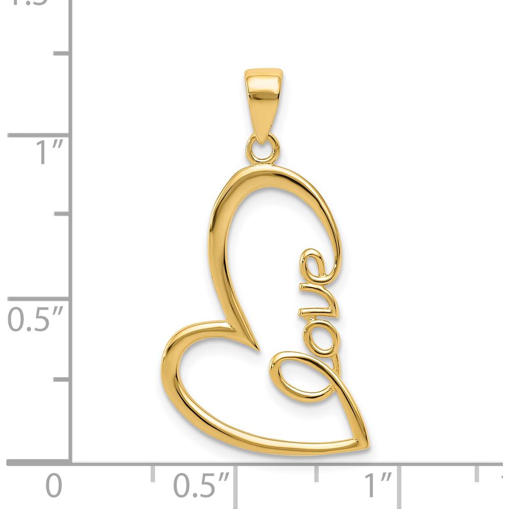 14K Yellow Gold Polished LOVE Heart Pendant - 29.3mm Length by Oro Pregiato