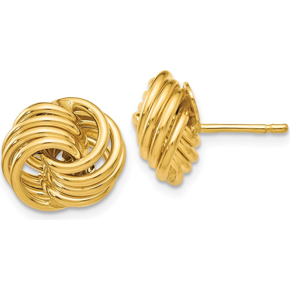 14K Yellow Gold Polished Love Knot Button Earrings - Handcrafted, Hollow Design by Oro Pregiato