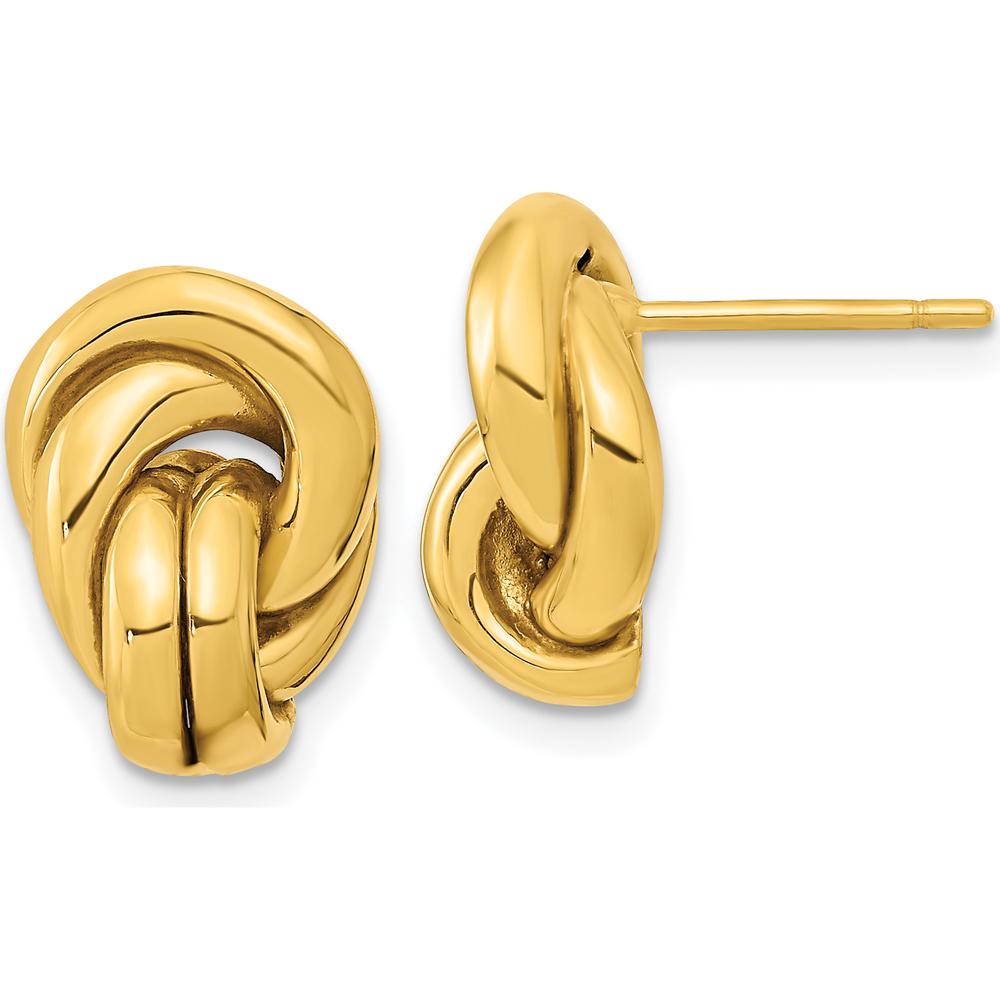 14K Yellow Gold Polished Love Knot Hollow Post Earrings - 15.4mm Length, 10.6mm Width by 0