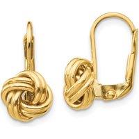 14K Yellow Gold Polished Love Knot Leverback Earrings - Elegant Drop Design by 0