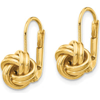 14K Yellow Gold Polished Love Knot Leverback Earrings - Elegant Drop Design by 0