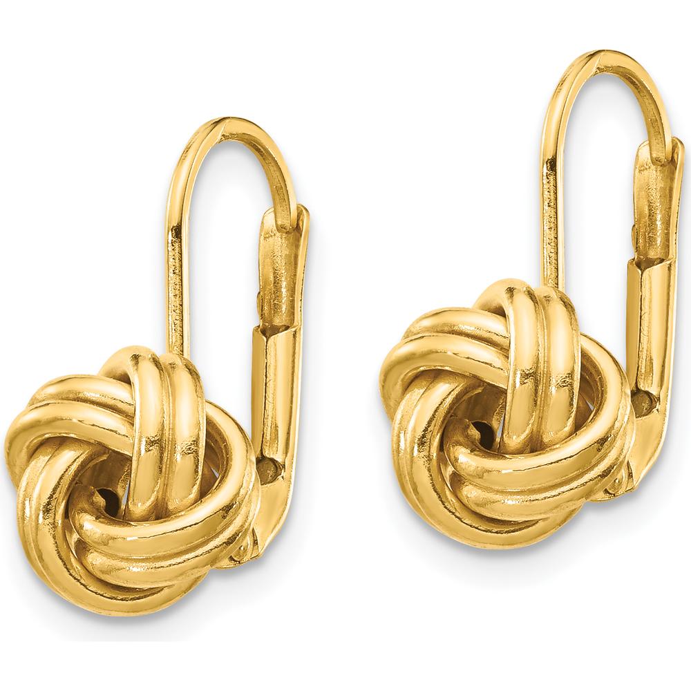 14K Yellow Gold Polished Love Knot Leverback Earrings - Elegant Drop Design by 0