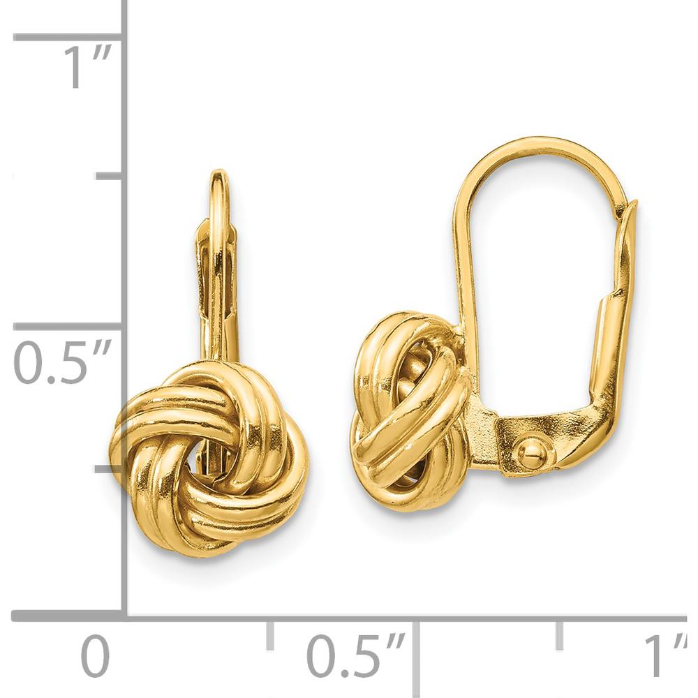 14K Yellow Gold Polished Love Knot Leverback Earrings - Elegant Drop Design by 0