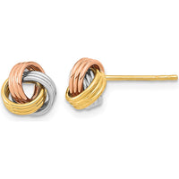 14K Yellow Gold Polished Love Knot Post Earrings with Rose and White Rhodium Finish by 0