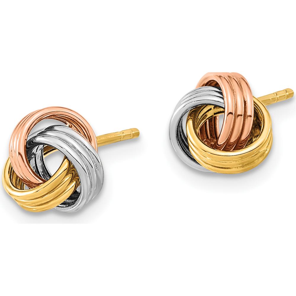 14K Yellow Gold Polished Love Knot Post Earrings with Rose and White Rhodium Finish by 0