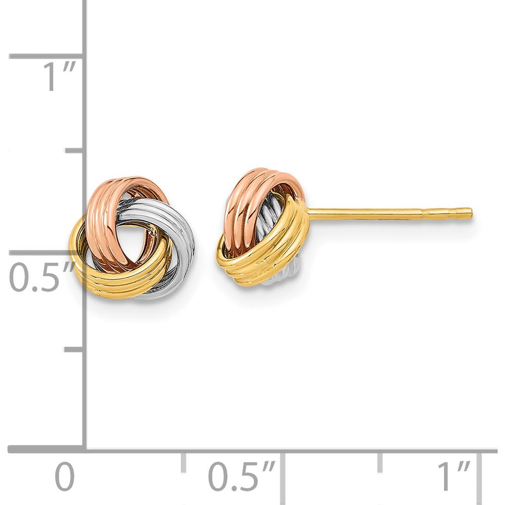 14K Yellow Gold Polished Love Knot Post Earrings with Rose and White Rhodium Finish by 0