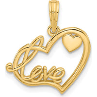 14K Yellow Gold Polished "LOVE" Script and Heart Pendant Charm - 19.6mm Length by Oro Pregiato