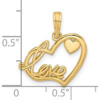 14K Yellow Gold Polished "LOVE" Script and Heart Pendant Charm - 19.6mm Length by Oro Pregiato