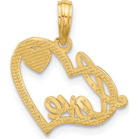 14K Yellow Gold Polished "LOVE" Script and Heart Pendant Charm - 19.6mm Length by Oro Pregiato