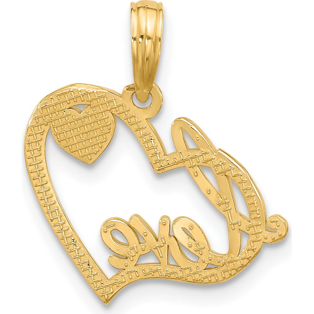 14K Yellow Gold Polished "LOVE" Script and Heart Pendant Charm - 19.6mm Length by Oro Pregiato