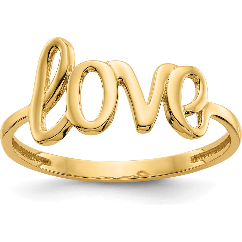 14K Yellow Gold Polished "Love" Script Ring - Sizeable from 5 to 9 by Oro Pregiato