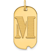 14K Yellow Gold Polished M Initial Dog Tag Pendant with Satin Finish - 24.6mm Length, 13.19mm Width by Oro Pregiato