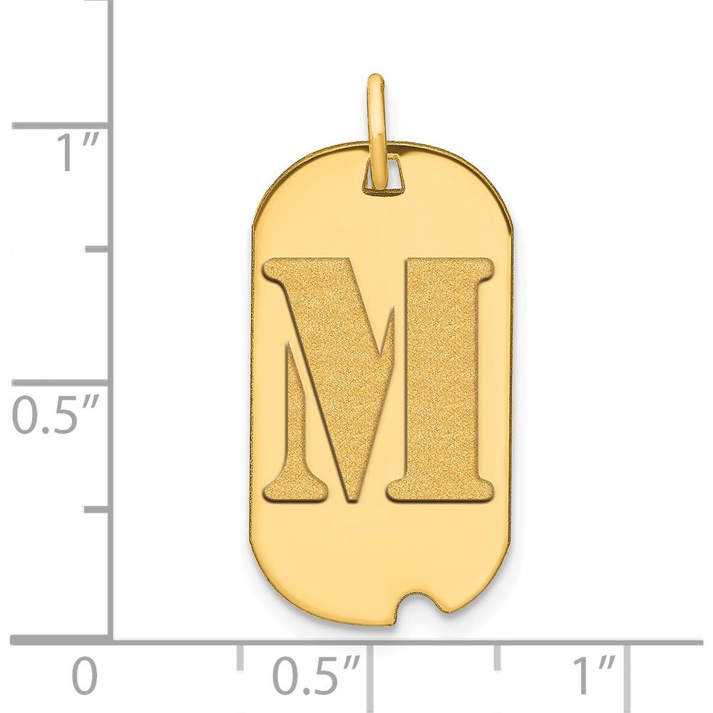 14K Yellow Gold Polished M Initial Dog Tag Pendant with Satin Finish - 24.6mm Length, 13.19mm Width by Oro Pregiato
