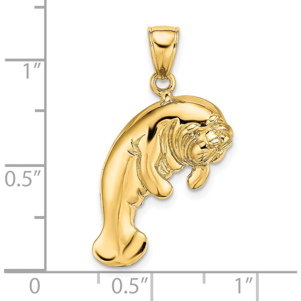 14K Yellow Gold Polished Manatee Charm Pendant - 22.65mm Length by Oro Pregiato