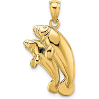 14K Yellow Gold Polished Manatee Mother and Calf Pendant Charm by Oro Pregiato