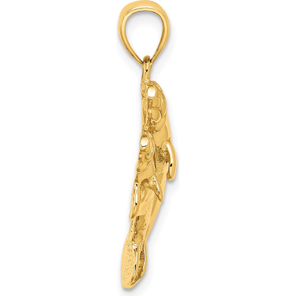 14K Yellow Gold Polished Manatee Mother and Calf Pendant Charm by Oro Pregiato
