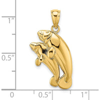 14K Yellow Gold Polished Manatee Mother and Calf Pendant Charm by Oro Pregiato