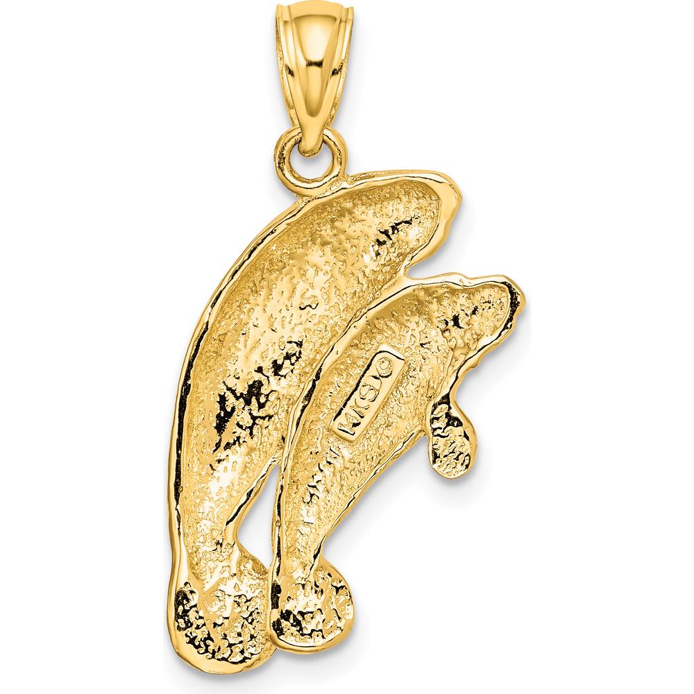 14K Yellow Gold Polished Manatee Mother and Calf Pendant Charm by Oro Pregiato