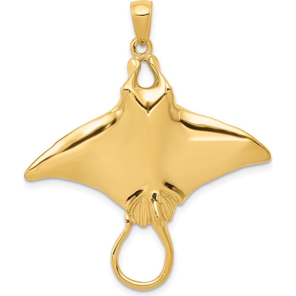 14K Yellow Gold Polished Manta Ray Pendant Necklace - 42mm Length by Oro Pregiato