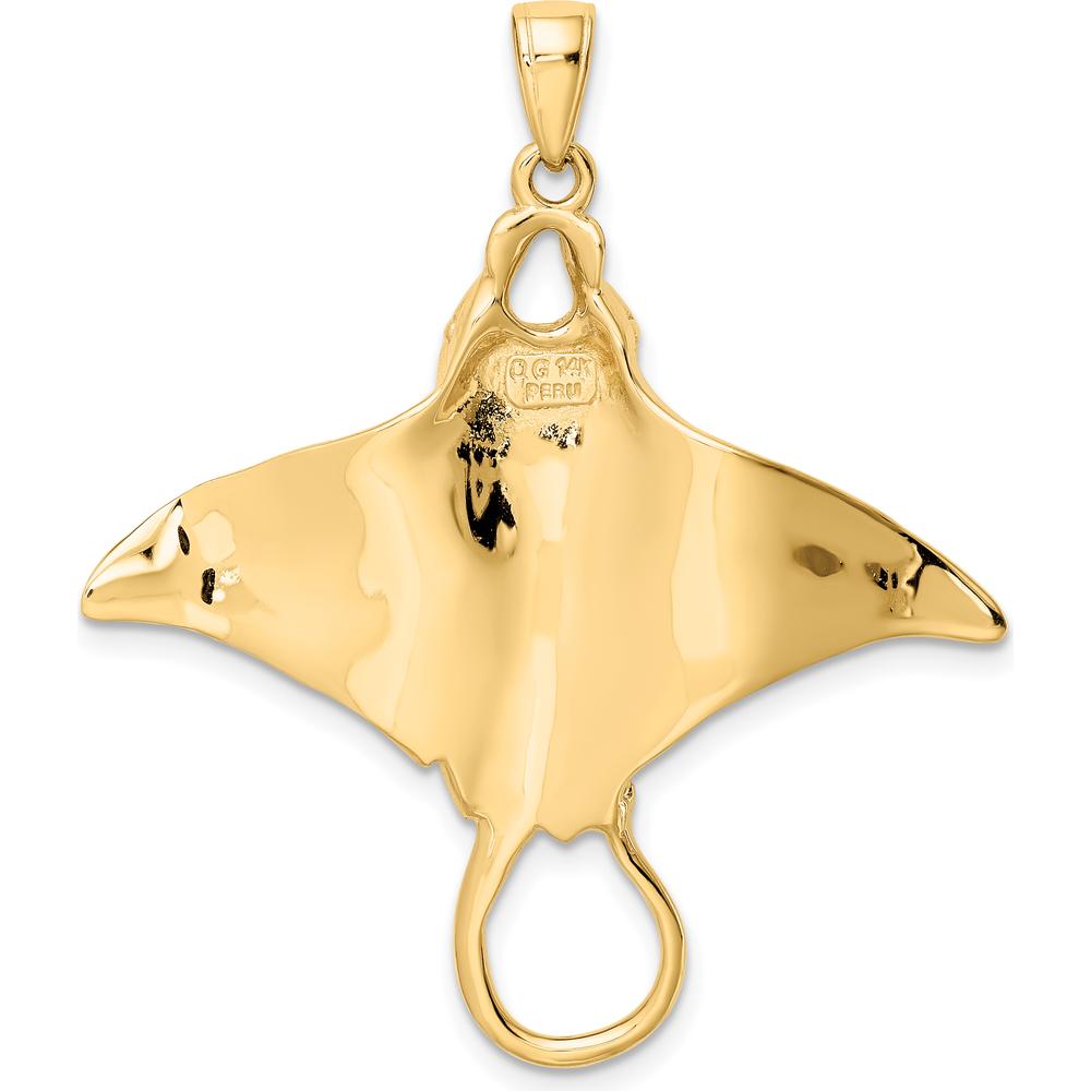 14K Yellow Gold Polished Manta Ray Pendant Necklace - 42mm Length by Oro Pregiato