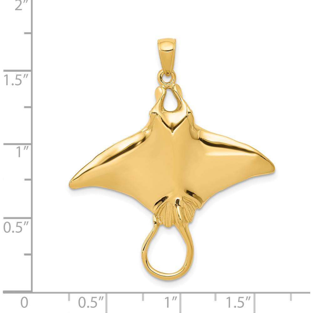 14K Yellow Gold Polished Manta Ray Pendant Necklace - 42mm Length by Oro Pregiato