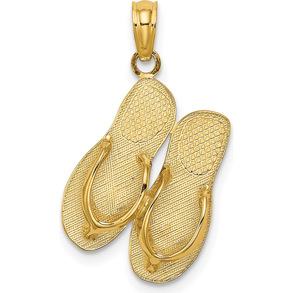 14K Yellow Gold Polished Marco Island Double Flip-Flop Pendant Charm by Oro Pregiato
