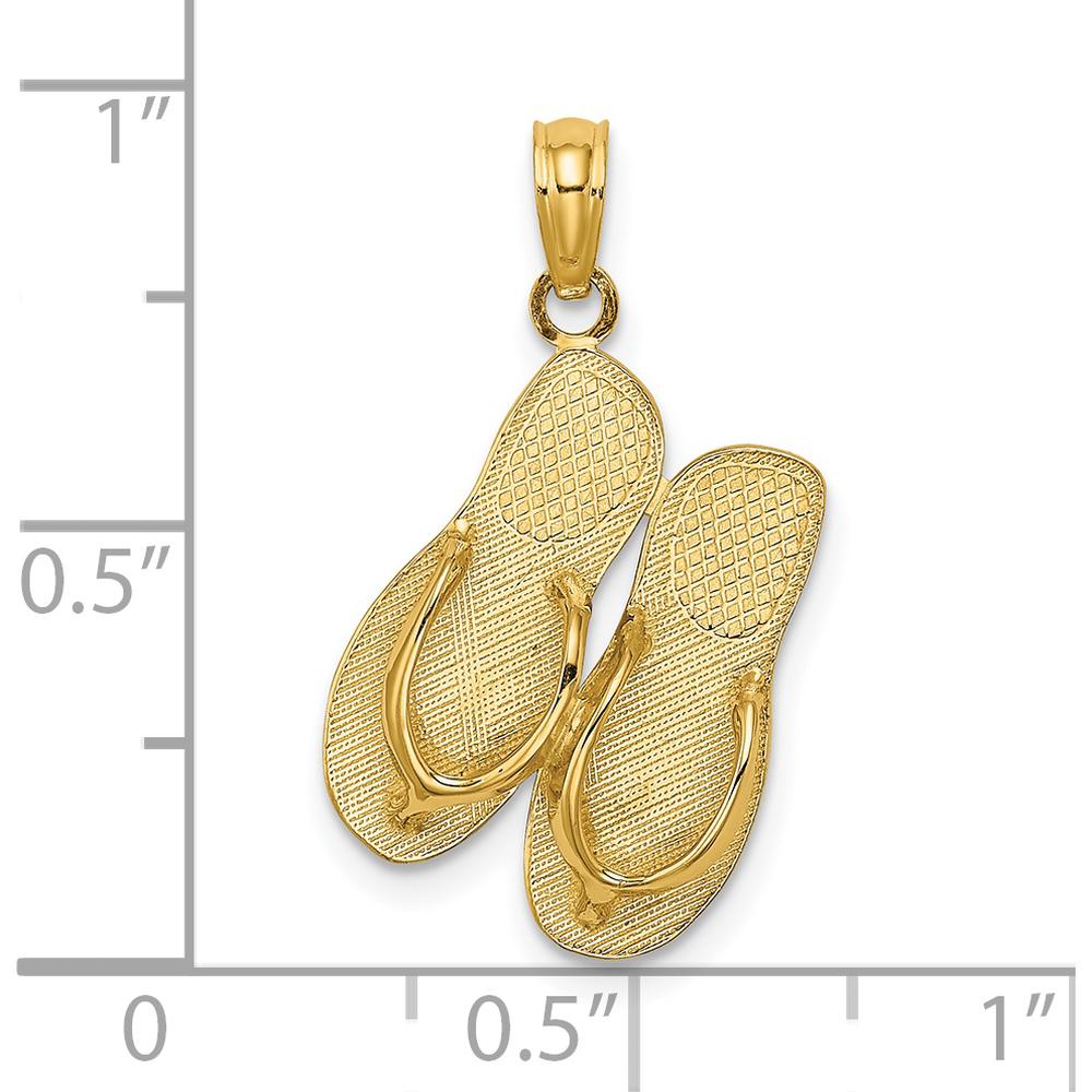 14K Yellow Gold Polished Marco Island Double Flip-Flop Pendant Charm by Oro Pregiato