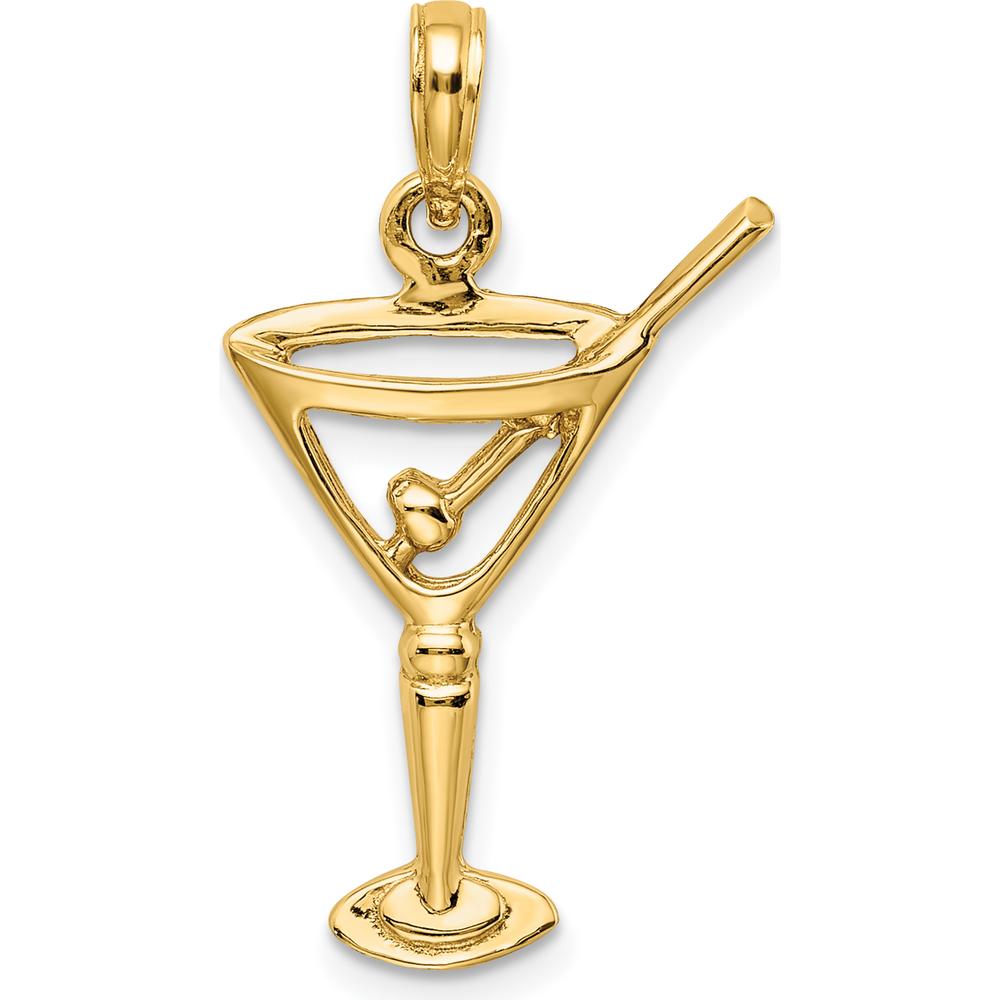 14K Yellow Gold Polished Martini Glass Charm with Olive Design - 19.3mm Length by Oro Pregiato