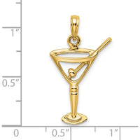 14K Yellow Gold Polished Martini Glass Charm with Olive Design - 19.3mm Length by Oro Pregiato