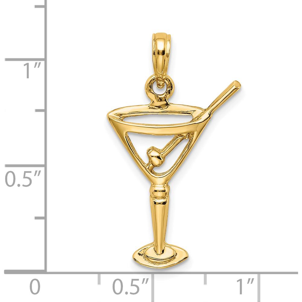 14K Yellow Gold Polished Martini Glass Charm with Olive Design - 19.3mm Length by Oro Pregiato