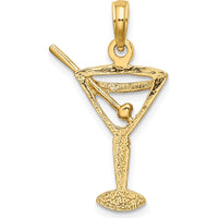 14K Yellow Gold Polished Martini Glass Charm with Olive Design - 19.3mm Length by Oro Pregiato