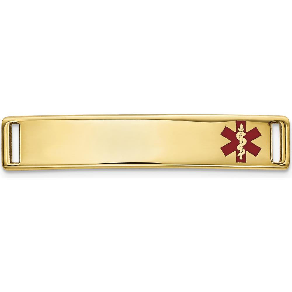 14K Yellow Gold Polished Medical Alert ID Plate with Red Epoxy Enamel - 24.5mm x 5.5mm by Oro Pregiato