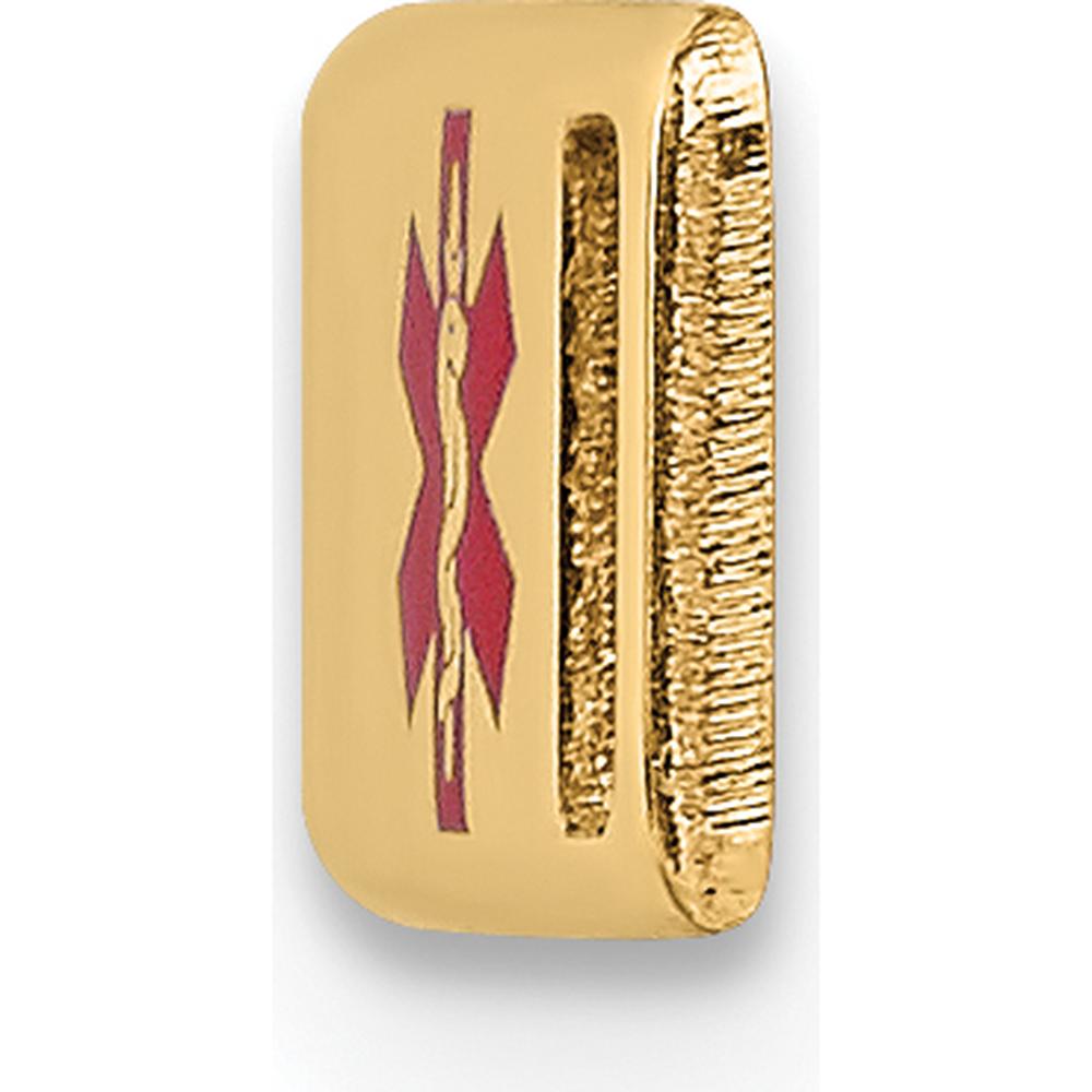 14K Yellow Gold Polished Medical Alert ID Plate with Red Epoxy Enamel - 24.5mm x 5.5mm by Oro Pregiato