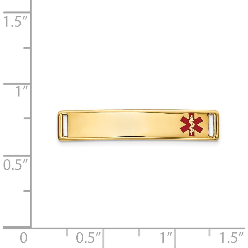 14K Yellow Gold Polished Medical Alert ID Plate with Red Epoxy Enamel - 24.5mm x 5.5mm by Oro Pregiato