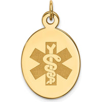 14K Yellow Gold Polished Medical Alert Pendant with Engravable Surface by Oro Pregiato