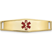 14K Yellow Gold Polished Medical ID Charm with Red Epoxy Enamel - 24.5mm Length by Oro Pregiato