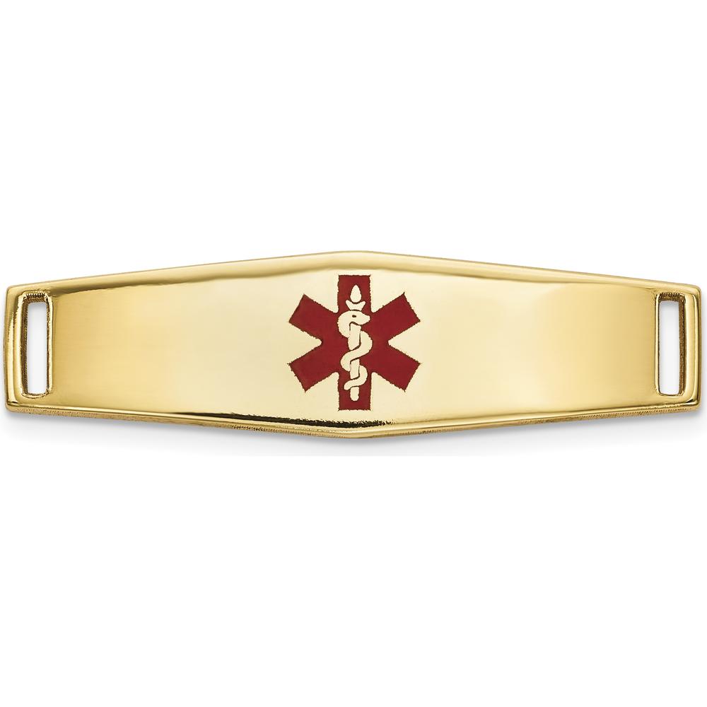 14K Yellow Gold Polished Medical ID Charm with Red Epoxy Enamel - 24.5mm Length by Oro Pregiato