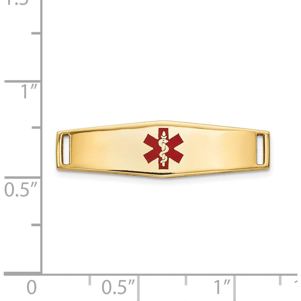 14K Yellow Gold Polished Medical ID Charm with Red Epoxy Enamel - 24.5mm Length by Oro Pregiato