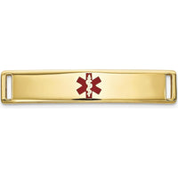 14K Yellow Gold Polished Medical ID Plate with Red Epoxy Enamel - 24.5mm x 5.5mm by Oro Pregiato