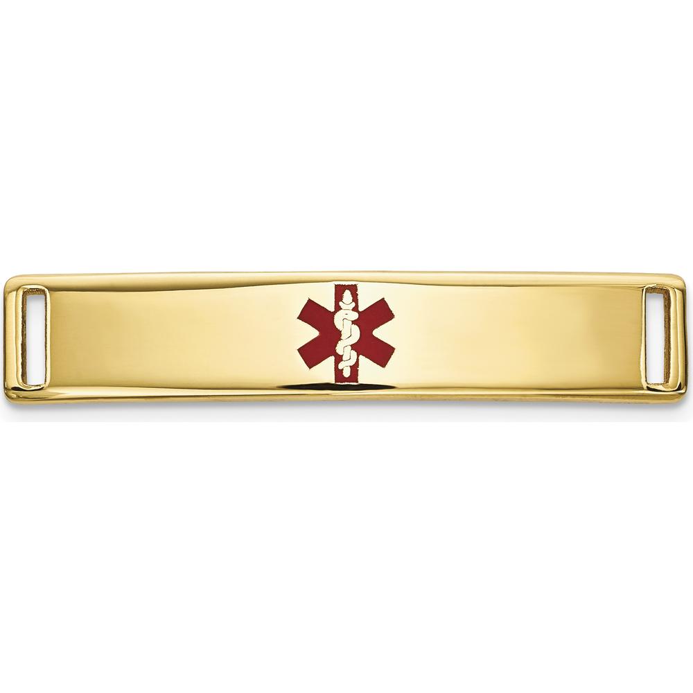 14K Yellow Gold Polished Medical ID Plate with Red Epoxy Enamel - 24.5mm x 5.5mm by Oro Pregiato