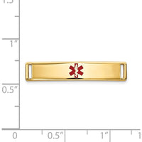 14K Yellow Gold Polished Medical ID Plate with Red Epoxy Enamel - 24.5mm x 5.5mm by Oro Pregiato