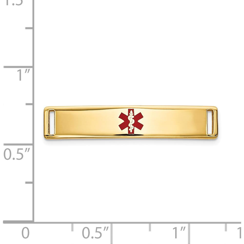 14K Yellow Gold Polished Medical ID Plate with Red Epoxy Enamel - 24.5mm x 5.5mm by Oro Pregiato