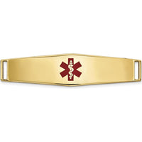 14K Yellow Gold Polished Medical ID Plate with Red Epoxy Enamel - Engravable 38x10mm by Oro Pregiato
