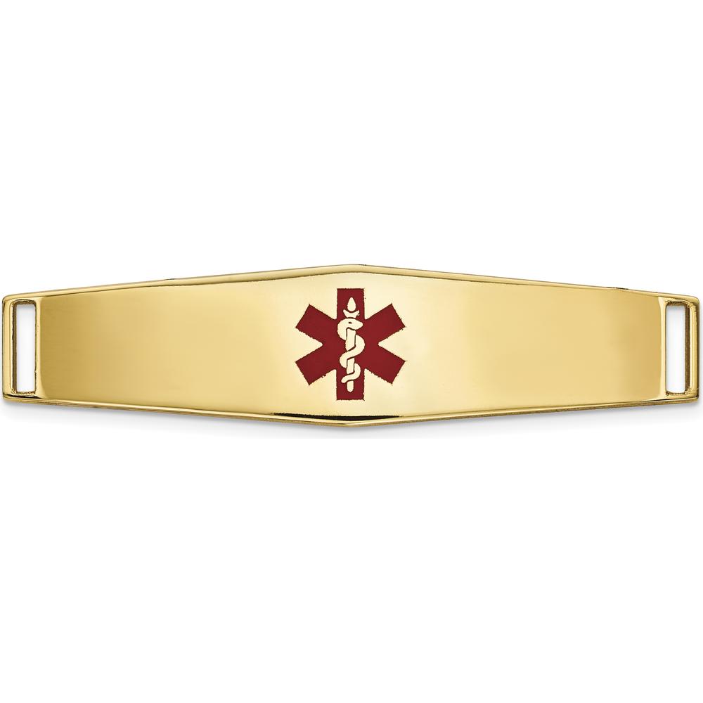 14K Yellow Gold Polished Medical ID Plate with Red Epoxy Enamel - Engravable 38x10mm by Oro Pregiato