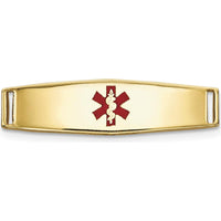 14K Yellow Gold Polished Medical ID Plate with Red Epoxy Medical Symbol - Engravable Bracelet by Oro Pregiato